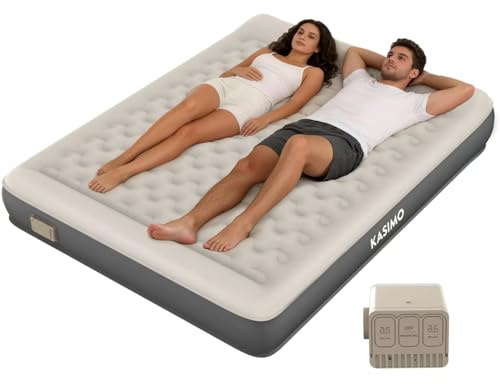 KASIMO Air Mattress Queen with Built-in Battery Powered Removable Pump, TPU Blow Up Mattress with Pillow, Strong Support All Night, No Lost Air,Compact Inflatable Air Bed for Home Guests Camping