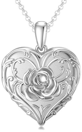 SOULMEET Personalisierte Rose Herzförmige Medaillon Halskette für 2 Foto Silber 9K 14K 18K Goldanhänger Erinnerungsgeschenk für Frauen Ehefrau Weihnachten Valentinstag Muttertag