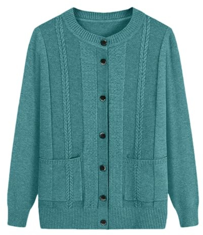 MaNMaNing Cardigan Donna Anziane Maglia Knit Autunno Inverno Collo Tondo Morbido Caldo Elegante Casual Outerwear Avvolgente Stilistica per Tutti I Giorni