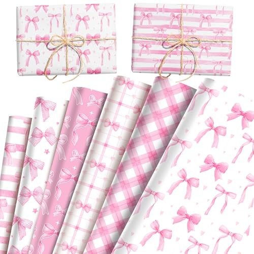 12 Blatt rosa Schleifen Seidenpapier zum Verpacken von Geschenken 68.58X50.8cm Bow Schleifen Dekoseidenpapier für Geburtstage Junggesellinnenabschiede Brautpartys DIY Bastelarbeiten