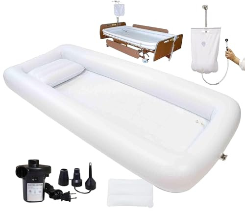 Baignoire Gonflable De Chevet En PVC Pour Adultes, Avec Pompe À Air Électrique Et Poche D'eau De 10 L, Pour Se Laver Le Corps Au Lit, Pour Personnes Handicapées, Âgées Et Alitées.,White