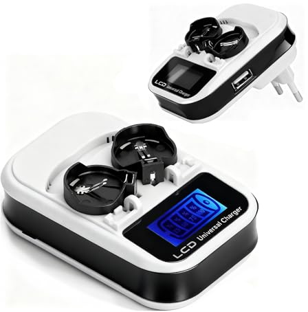 Powice LIR2032 Ladegerät für Wiederaufladbare Knopfzellen, Hoher Kapazität 3,6V 40mA mit LCD-Display für LIR2032 Li Ion LadeGerät Lithium-Knopfbatterien AkkuladeGerät Knopfzellenakku BatterieladeGerät