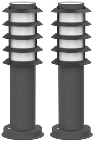 ledscom.de 2 Stück Wegelicht/Pollerleuchte PORU für außen, IP44, Gitter, 39 cm, anthrazit, 1x E27 max. 40W