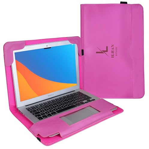 Funda de Piel auténtica de 11 a 15 Pulgadas, Bolsa de Cuero de Grano Completo para Cuaderno, Funda Protectora para MacBook y Ultrabook (Rosa)