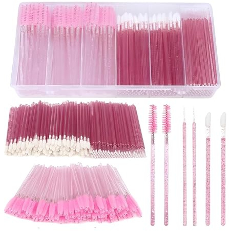 YCSHIPO 300-Piece Eyebrow Spoolies, Disposable Mascara Wands, Lip Applicators & Micro Brushes — 100 of Each, Pink