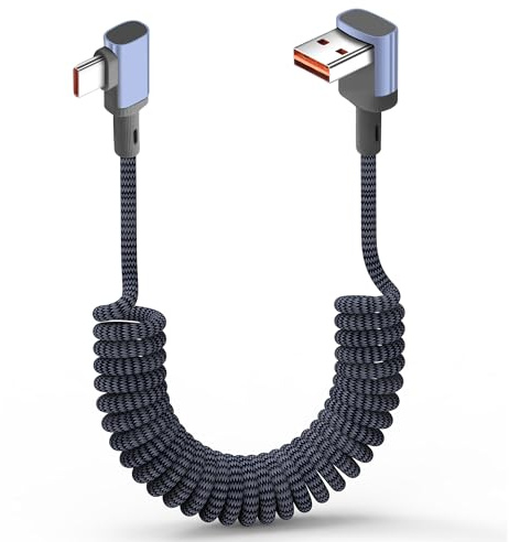 JSADZKJ 90 Degree USB to Type C Short Cable Coiled USB to USBC Cable 6A Fast Charging USB A to Type-C Charger Spring Cord for Phone15/16,S23/S22/S21,Tablet Power Banks,Cars 35cm/13.78in
