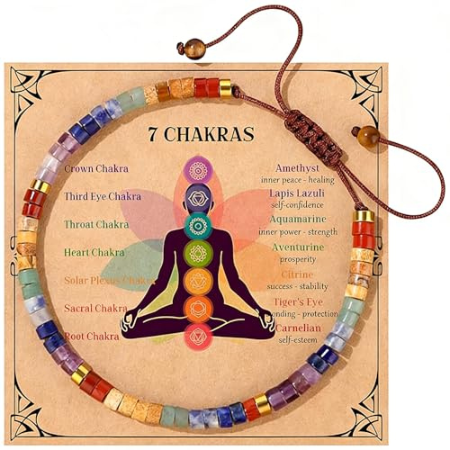 KEORHEZ Chakra Armband, Heilsteine Armband, mit Karten, Verstellbares Design, das Energie und Harmonie Fördert, Geeignet für Yoga, Meditation und Geschenke
