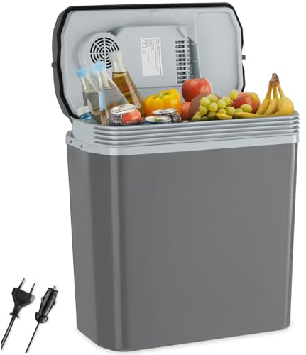 tectake® 2in1 elektrische Kühl- und Wärmebox, 24 l Fassungsvermögen, 40 x 23,5 x 42,5 cm, mit ECO-Modus, 230 V und 12 V für Steckdosen- und Autoanschluss, für Camping, leise und leicht, mit Tragegriff