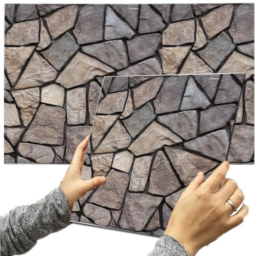 3D Wall Panels,10 pcs 3D Wallpaper Peel and Stick 30x30cm,PVC Tiles Backsplash DIY Brick Wallpaper Tile for Bedroom, Living Room, Kitchen, Fireplace (Grey Stone)