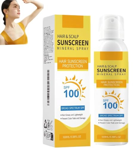 Spray solaire SPF 100 pour cheveux et cuir chevelu – Brume protectrice anti-UV et anti-décoloration – Formule non grasse – Indispensable pour la plage (tous types de cheveux) (1 pièce)