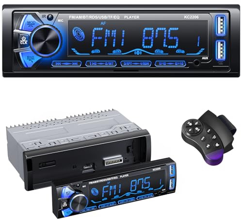 Radio Coche Bluetooth Extraible, Wistrue RDS/FM/Am Autoradio Bluetooth 5.0 | 1DIN Autoradio Stéreo Soporta MP3/2USB Carga rápida/AUX/SD Compatible con Android y iOS