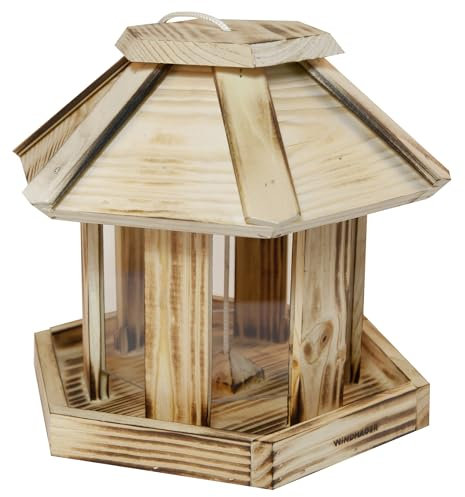 Windhager Vogelfuttersilo Wilder Kaiser, Vogelfuttersilo, Vogelhaus, Futterspender für Vögel, mit Glasfenster, Vogelhäuschen aus Massivholz, 26 x 26 x 24,5 cm, 06934, Holz