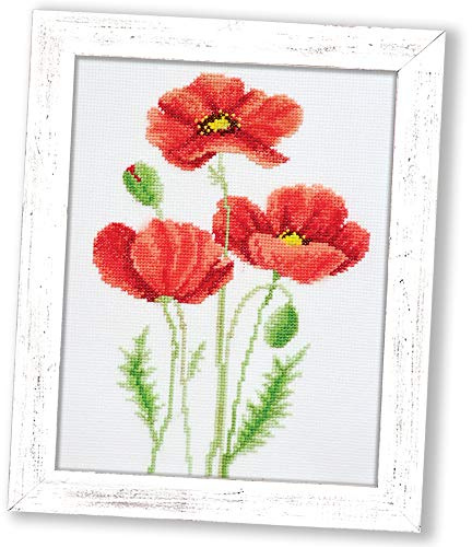 Povitrulya Counted Cross Stitch Kit “Poppies” | Poppy Wildflowers Hand Embroidery Kits for Adults