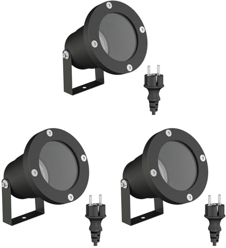 ledscom.de 3 trädgårdsstrålkastare DUK för utomhusbruk, IP65, stickpropp, svart, 1x GU10 max. 15W