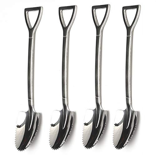 Grapefruit-/Zitruslöffel, Edelstahl, für Tee, Kaffee, Zucker, Mini-Schaufelform, Kaffee, Eis, Dessertlöffel, Edelstahl, Grapefruit-Löffel, gezackte Kanten, 4 Stück (JJ)