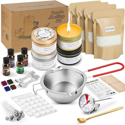 Popolic Kerzenherstellung Kit, DIY Kerzen Selber Machen Set Geeignet für Anfänger, DIY Sojawachs Kerzen Kit, Inklusive Docht, Sojawachs, Dose, DIY-Aufkleber Fingerschutz Abdeckungen Kommt, Geschenkbox