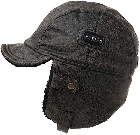 Comhats warme Trappermütze mit Kunstleder Hut Unisex Fliegermütze Fellmütze Erwachsenen für Herren Schwarz 56CM