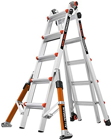 Little Giant Ladders 1304-025 Conquest All-Terrain Multi-purpose Ladders, 5 Tread, Side Mounted Stabiliser Bars, Heavy-wall Military Grade Construction, EN131