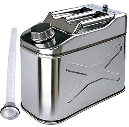 ZWLI Jerrycan de Gasolina Combustible 10L, 15L, 20L, 304, Lata de Gasolina de Acero Inoxidable,Tambor diésel,Tanque de Combustible de Repuesto con Manguera Flexible para Motocicletas y automóviles