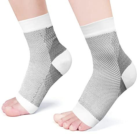 Bandage de Cheville Maintien Sport, Protege Chevillère Soutien Respirante Ankle Support pour Homme et Femme Entorse, Arthrite, Tendinite, Fasciite Plantaire et Douleurs (Blanc et gris, L/XL EU38-41)