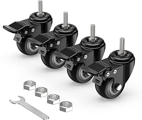 HOLKIE Lenkrollen 50mm(2 Zoll) Möbelrollen mit Totalfeststeller Transportrollen, M10 x 1,5 x 25mm (Schaftdurchmesser 10mm, Schaftlänge 25mm), Rollen für Möbel 4er Set Schwerlastrollen Schwarz
