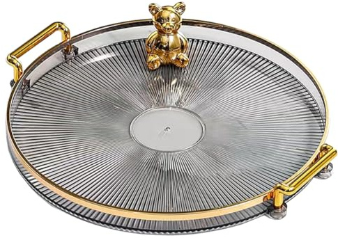 Plateau décoratif Rond de 10,6 po avec poignées, Plateau de Service Moderne pour commodes et Repose-Pieds, Tables Basses, Cuisines et salles de Bain pour café, Petit-déjeuner, Boissons (Smoke Grey)