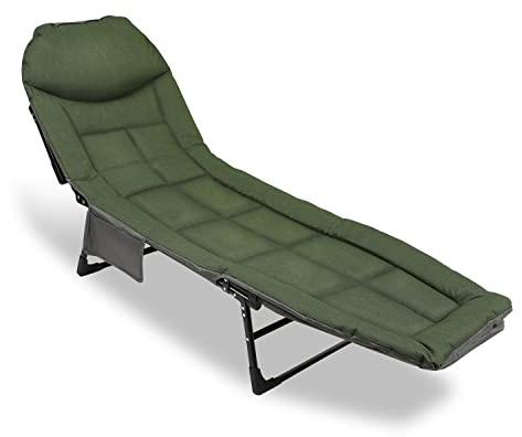 Daromigo Tumbona de pesca con bolsa de almacenamiento, plegable, carga máxima 150 kg, 200 x 64 x 32 cm, cama de camping acolchada