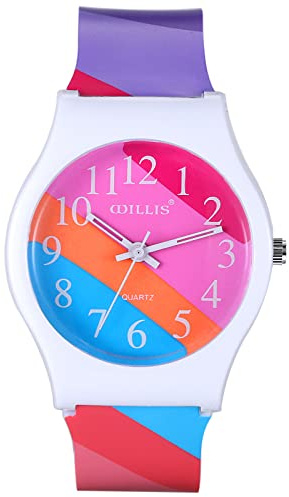 JewelryWe Reloj de Niños, Reloj de Cuarzo con Correa de Silicona Unisex con Esfera Digital de Color Arcoíris con Diseño de Personalidad