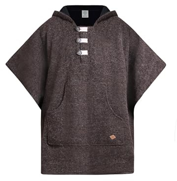 virblatt - Poncho Herren Wolle | Wolle & Polarfleece | Herren Poncho Winter warm Deckenponcho mit Fleece und Kapuze- Arriba Wool braun