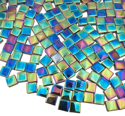 1.1lb Square Crystal Mosaic Tiles, Iridescent Mosaic Glass Tiles for Crafts, Mosaic Pieces DIY Hobbies Children Handmade Jewelry Art Decoration Gifts,525 Pieces (Dark Grey)