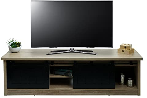 Meuble TV HWC-K75 Aspect Bois métal Industriel 43x150x40cm Naturel