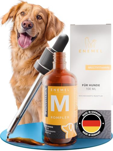 ENEMEL Multivitamin Hund Tropfen 100 ml – flüssige Vitamine für Hunde für leichte Einnahme, Hunde Multivitamin Komplex, Hund Nahrungsergänzungsmittel, Made in Germany