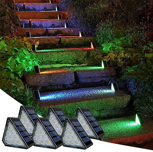 Solarlampen für Außen Garten, 6 Stück, warmweiß Treppenlicht, wasserdicht Solarleuchten, LED-Beleuchtung für Außentreppe, Stufen, Zaun, Garten, Hof, Terrasse, Dachrinne, Weg, Dekoration(RGB*6Stück)