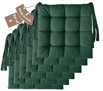 Il Tuo Artigiano Design Set of 4 or 6 Cushions for Kitchen Chairs, Made in Italy, Kitchen Chair Cushions, Set of 6, 40 x 40 cm, Thickness 6 cm, Sponge and Soft Acrylic Padding (6, Green)
