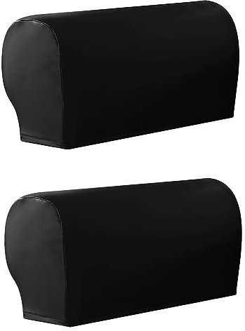 ZHULONGRUSHUI Stretch PU Leder Armlehnenbezüge, fleckenabweisend, Armlehnenbezug für Stühle und Sofas, wasserdichter Möbelschutz, Sessel-Schonbezug für Liegestuhl, 2er-Set, schwarz