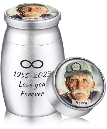 OTXIXTO Personnalisé Petite Urne de Cendres en Aluminium Couvercle en Verre avec Photo/Nom Gravé Cendres Souvenirs pour Humain Animal Chien Chat (Argent)
