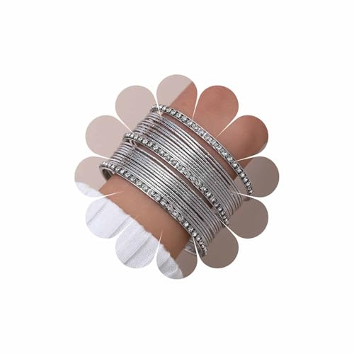 Wendalern Gold Armband Set Dünner Kreis Armband Kollektion Indisch Bollywood Diamant Armbänder Metall Textur Strass Tennis Armband Hochzeit Outfit Schmuck Für Frauen (22 Stück)