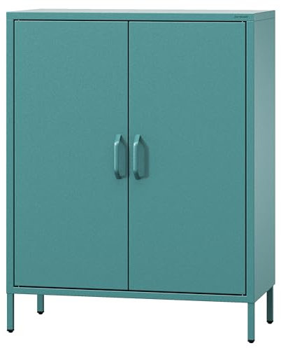 Jan Nowak Sideboard aus Metall, Kommode Glitzernd mit Doppeltür - VITO | Magnetverschluss, Verstellbare Einlegeböden | Highboard Wohnzimmer, Flur, Industriedesign | 80 x 101,5 x 40 cm | Marine