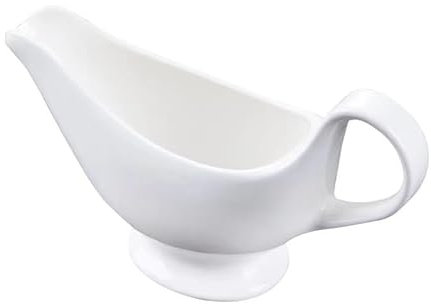 MIRUIKE Salsera de cerámica blanca, cuenco grande con asa para comedor, fiestas de vacaciones (450 ml)