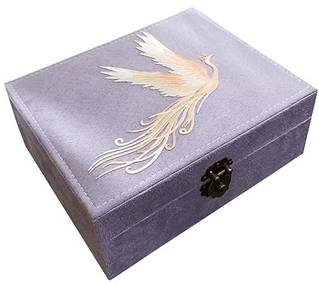 GRFIT Schmuckkästchen Schmuckschatulle mit Stickerei im antiken chinesischen Stil, doppelschichtiges abschließbares Armband, Schmuckhalskette, Aufbewahrung for Hochzeitsgeschenke Schmuck-Organizer