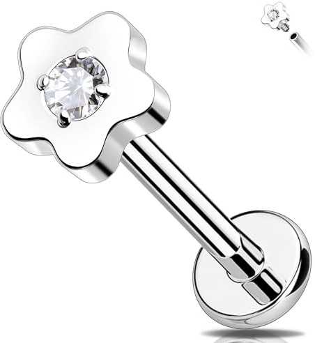 Melighting Blume Helix Titan Knorpel Ohrring 16G Flat Back Ohrring Innengewinde Labret Stud CZ Tragus Piercing Schmuck
