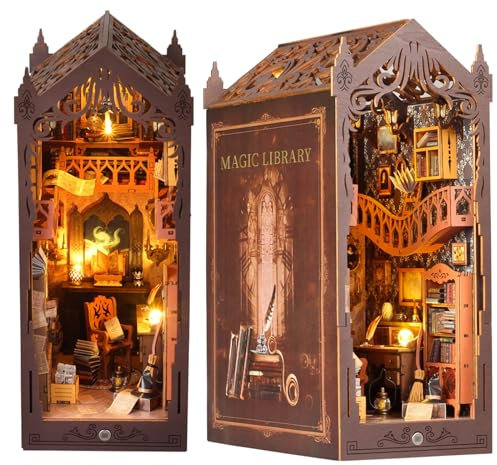 Book Nook, HooySprs-Dollhouse for Adults, 3D Wooden Puzzle for Adults with Furniture & LED Light, Bookshelf for Christmas Birthday Halloween (Magic Library)