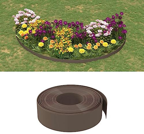 LAPOOH Rasenkanten 5 STK. Braun 10 m 15 cm Polyethylen, Beetumrandung, Rasen Rakel, Rasenabgrenzung, Lawn Egde, Rasenkantenband