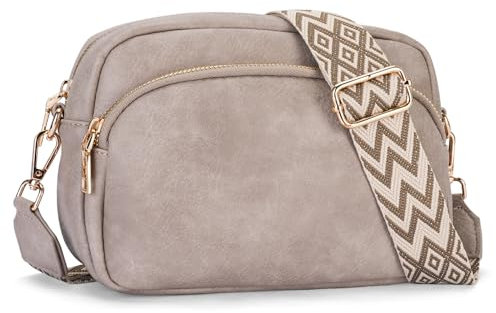 APHISON kleine Crossbody Bag Damen mit Breitem Gurt Handy Umhängetasche Schultertasche veganem Leder Handtasche Tasche Handytasche zum Umhängen mit Abnehmbarem Schultergurt 3 fächern