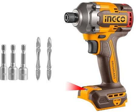 INGCO Li-Ion 1/4'' Hex Brushless Impact Driver (Body Only) 20V Cordless Impact Driver 285NM, 2600RPM, 3 Speed CIRLI20281