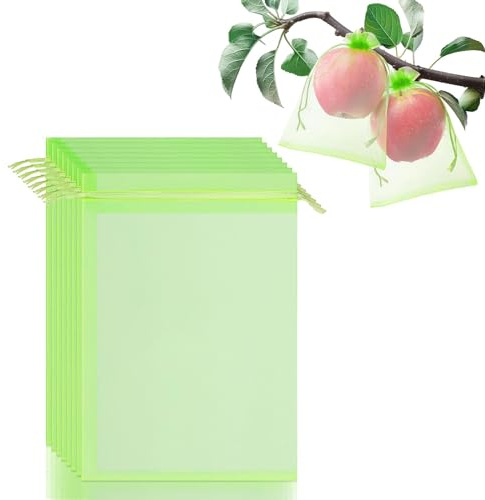 50 pcs Fruit Bags, 6 x 8 Inch Net Bags for Vegetables | Green Fruit Netting with Drawstring, Fruit Cover Against Fruit Flies, Garden Netting for Fruit Flower Plant