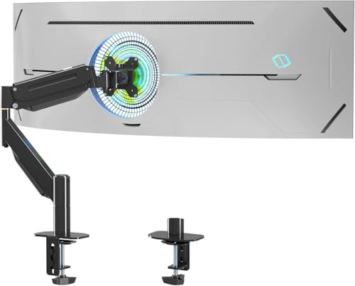 Suptek Single Monitor Mount, Ultrawide Monitor Arm Desk Mount Fit for 49 inches Screen, 46.2 lbs,Pneumatic Height,C-Clamp and Grommet Install, Black, MD71L