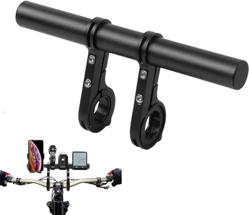 Rallonge de guidon de vélo, en alliage d'aluminium avec double fixation, accessoire vélo compatible avec motos, scooters, lampes de poche, supports de téléphone et chronomètres, 30 cm (noir)