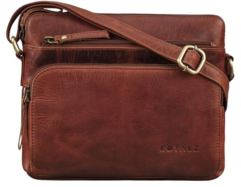 ROYALZ Vintage Leder Handtasche Damen Echtleder 'North Carolina' stilvolle Ledertasche zum Umhängen Schultertasche mit Platz für Smartphone 9.7 Zoll iPad und mehr