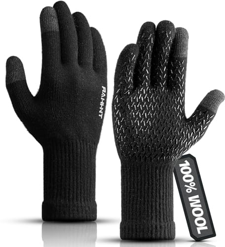 Rahhint Wolle Thermohandschuhe Herren Damen Touchscreen Winterhandschuhe Warme Anti-Rutsch Strickhandschuhe mit Nickerchenfutter für Laufen Radfahren Autofahren Arbeiten Outdoor Geschenk